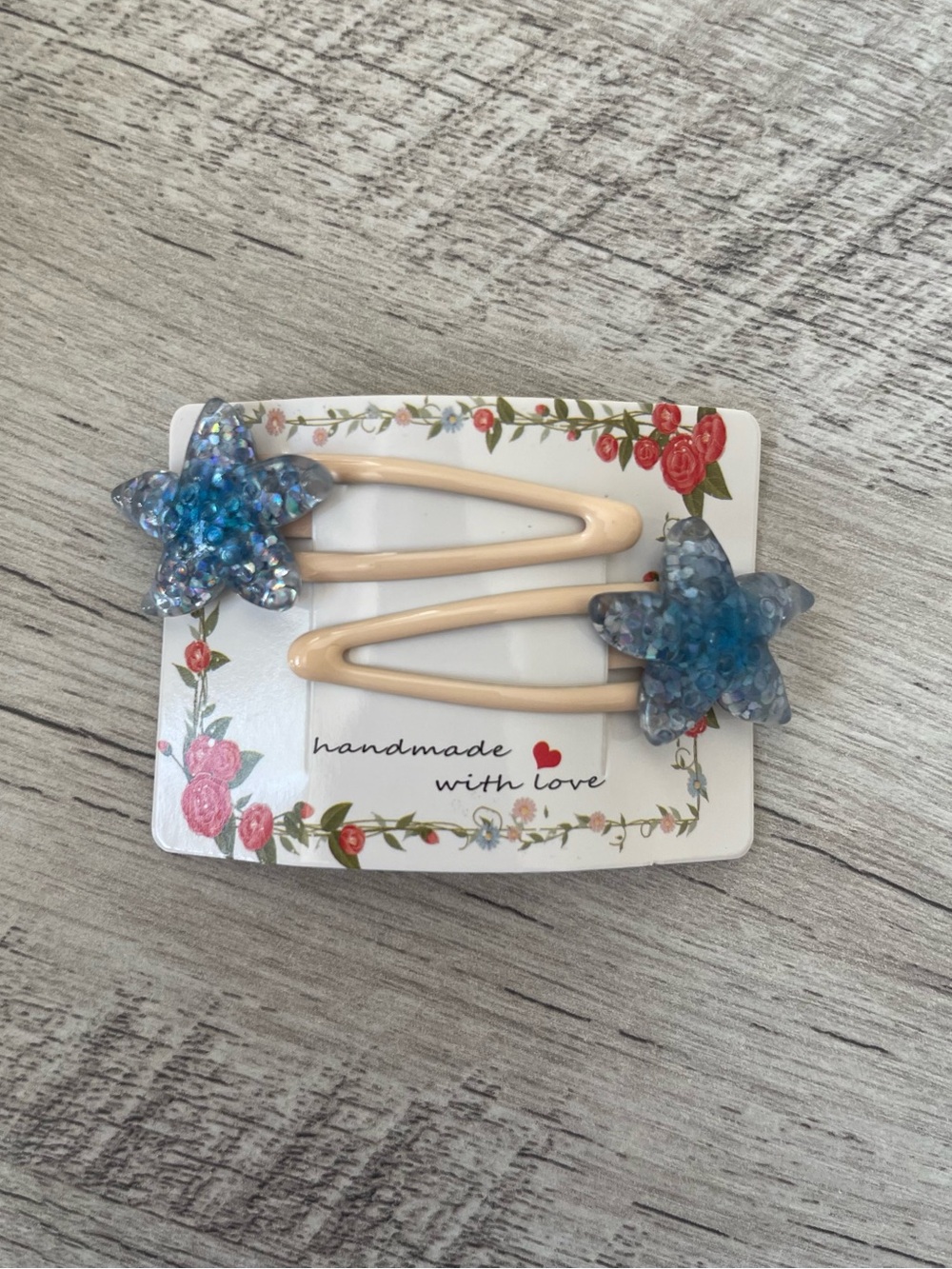 Handmade Blue Star Flower Hair Clips Y2K Cute Sparkle Acrylic Hair Barrettes Set